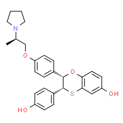 ChemSpider 2D Image | (2S,3R)-3-(4-Hydroxyphenyl)-2-{4-[(2R)-2-(1-pyrrolidinyl)propoxy]phenyl}-2,3-dihydro-1,4-benzoxathiin-6-ol | C27H29NO4S