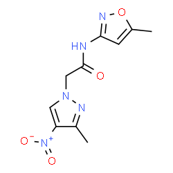 ChemSpider 2D Image | 2-(3-Methyl-4-nitro-1H-pyrazol-1-yl)-N-(5-methyl-1,2-oxazol-3-yl)acetamide | C10H11N5O4