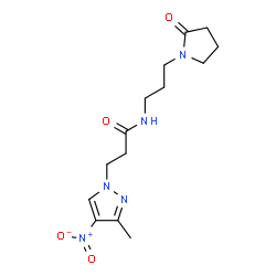 ChemSpider 2D Image | 3-(3-Methyl-4-nitro-1H-pyrazol-1-yl)-N-[3-(2-oxo-1-pyrrolidinyl)propyl]propanamide | C14H21N5O4