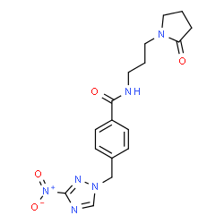 ChemSpider 2D Image | 4-[(3-Nitro-1H-1,2,4-triazol-1-yl)methyl]-N-[3-(2-oxo-1-pyrrolidinyl)propyl]benzamide | C17H20N6O4