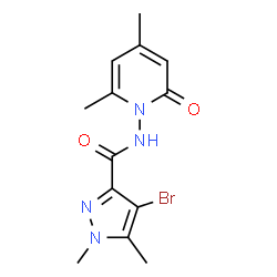 ChemSpider 2D Image | 4-Bromo-N-(4,6-dimethyl-2-oxo-1(2H)-pyridinyl)-1,5-dimethyl-1H-pyrazole-3-carboxamide | C13H15BrN4O2