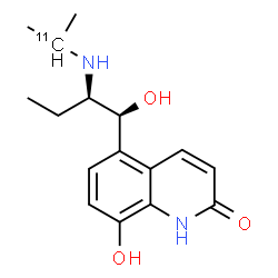 ChemSpider 2D Image | 8-Hydroxy-5-{(1S,2R)-1-hydroxy-2-[(2-~11~C)-2-propanylamino]butyl}-2(1H)-quinolinone | C1511CH22N2O3