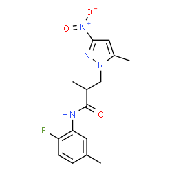 ChemSpider 2D Image | N-(2-Fluoro-5-methylphenyl)-2-methyl-3-(5-methyl-3-nitro-1H-pyrazol-1-yl)propanamide | C15H17FN4O3