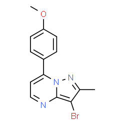 ChemSpider 2D Image | 3-Bromo-7-(4-methoxyphenyl)-2-methylpyrazolo[1,5-a]pyrimidine | C14H12BrN3O