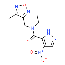 ChemSpider 2D Image | N-Ethyl-N-[(4-methyl-1,2,5-oxadiazol-3-yl)methyl]-4-nitro-1H-pyrazole-5-carboxamide | C10H12N6O4