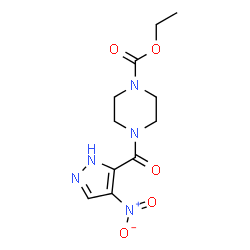 ChemSpider 2D Image | Ethyl 4-[(4-nitro-1H-pyrazol-5-yl)carbonyl]-1-piperazinecarboxylate | C11H15N5O5