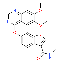 ChemSpider 2D Image | 6-[(6,7-Dimethoxy-4-quinazolinyl)oxy]-N,2-dimethyl-1-benzofuran-3-carboxamide | C21H19N3O5