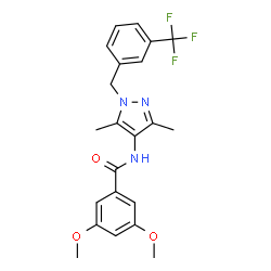 ChemSpider 2D Image | N-{3,5-Dimethyl-1-[3-(trifluoromethyl)benzyl]-1H-pyrazol-4-yl}-3,5-dimethoxybenzamide | C22H22F3N3O3