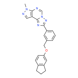 ChemSpider 2D Image | 2-{3-[(2,3-Dihydro-1H-inden-5-yloxy)methyl]phenyl}-7-methyl-7H-pyrazolo[4,3-e][1,2,4]triazolo[1,5-c]pyrimidine | C23H20N6O