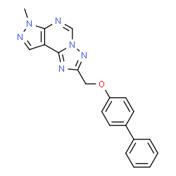 ChemSpider 2D Image | 2-[(4-Biphenylyloxy)methyl]-7-methyl-7H-pyrazolo[4,3-e][1,2,4]triazolo[1,5-c]pyrimidine | C20H16N6O