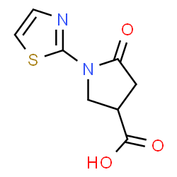 ChemSpider 2D Image | 5-Oxo-1-(2-thiazolyl)-3-pyrrolidinecarboxylic acid | C8H8N2O3S