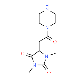 ChemSpider 2D Image | 1,3-Dimethyl-5-[2-oxo-2-(1-piperazinyl)ethyl]-2,4-imidazolidinedione | C11H18N4O3