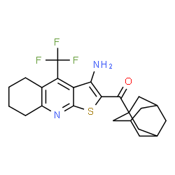 ChemSpider 2D Image | Adamantan-1-yl[3-amino-4-(trifluoromethyl)-5,6,7,8-tetrahydrothieno[2,3-b]quinolin-2-yl]methanone | C23H25F3N2OS