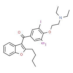 ChemSpider 2D Image | (2-Butyl-1-benzofuran-3-yl){4-[2-(diethylamino)ethoxy]-3-iodo-5-(~123~I)iodophenyl}methanone | C25H29I123INO3