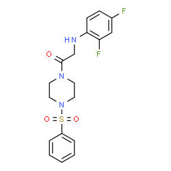 ChemSpider 2D Image | 2-[(2,4-Difluorophenyl)amino]-1-[4-(phenylsulfonyl)-1-piperazinyl]ethanone | C18H19F2N3O3S