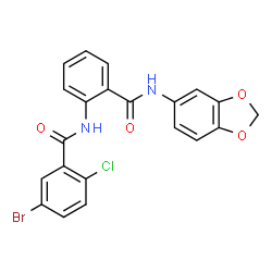 ChemSpider 2D Image | N-[2-(1,3-Benzodioxol-5-ylcarbamoyl)phenyl]-5-bromo-2-chlorobenzamide | C21H14BrClN2O4