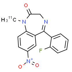ChemSpider 2D Image | 5-(2-Fluorophenyl)-1-(~11~C)methyl-7-nitro-1,3-dihydro-2H-1,4-benzodiazepin-2-one | C1511CH12FN3O3