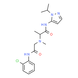 ChemSpider 2D Image | N~2~-{2-[(2-Chlorophenyl)amino]-2-oxoethyl}-N-(1-isopropyl-1H-pyrazol-5-yl)-N~2~-methylalaninamide | C18H24ClN5O2