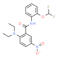 ChemSpider 2D Image | 2-(Diethylamino)-N-[2-(difluoromethoxy)phenyl]-5-nitrobenzamide | C18H19F2N3O4