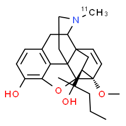 ChemSpider 2D Image | (18R)-18-[(2S)-2-Hydroxy-2-pentanyl]-6-methoxy-17-(~11~C)methyl-7,8-didehydro-18,19-dihydro-4,5-epoxy-6,14-ethenomorphinan-3-ol | C2411CH33NO4