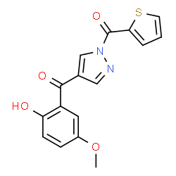 ChemSpider 2D Image | [4-(2-Hydroxy-5-methoxybenzoyl)-1H-pyrazol-1-yl]-2-thienylmethanone | C16H12N2O4S