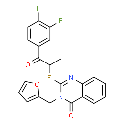 ChemSpider 2D Image | 2-{[1-(3,4-Difluorophenyl)-1-oxo-2-propanyl]sulfanyl}-3-(2-furylmethyl)-4(3H)-quinazolinone | C22H16F2N2O3S