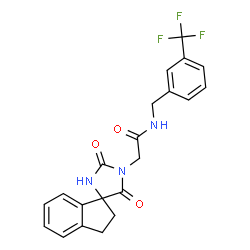 ChemSpider 2D Image | 2-(2,5-Dioxo-2',3'-dihydro-1H-spiro[imidazolidine-4,1'-inden]-1-yl)-N-[3-(trifluoromethyl)benzyl]acetamide | C21H18F3N3O3