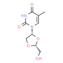 ChemSpider 2D Image | 1-[(2R,4R)-2-(Hydroxymethyl)-1,3-dioxolan-4-yl]-5-methyl-2,4(1H,3H)-pyrimidinedione | C9H12N2O5