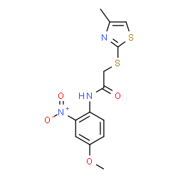 ChemSpider 2D Image | N-(4-Methoxy-2-nitrophenyl)-2-[(4-methyl-1,3-thiazol-2-yl)sulfanyl]acetamide | C13H13N3O4S2