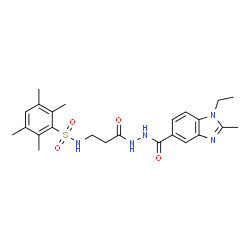 ChemSpider 2D Image | N-(3-{2-[(1-Ethyl-2-methyl-1H-benzimidazol-5-yl)carbonyl]hydrazino}-3-oxopropyl)-2,3,5,6-tetramethylbenzenesulfonamide | C24H31N5O4S