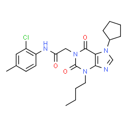 ChemSpider 2D Image | 2-(3-Butyl-7-cyclopentyl-2,6-dioxo-2,3,6,7-tetrahydro-1H-purin-1-yl)-N-(2-chloro-4-methylphenyl)acetamide | C23H28ClN5O3