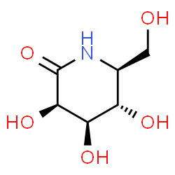 ChemSpider 2D Image | (3R,4R,5S,6S)-3,4,5-Trihydroxy-6-(hydroxymethyl)-2-piperidinone | C6H11NO5
