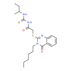 ChemSpider 2D Image | N-(sec-Butylcarbamoyl)-2-[(3-hexyl-4-oxo-3,4-dihydro-2-quinazolinyl)sulfanyl]acetamide | C21H30N4O3S