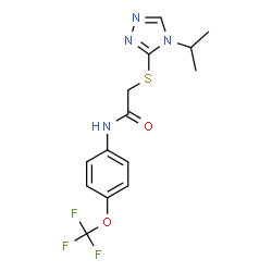 ChemSpider 2D Image | 2-[(4-Isopropyl-4H-1,2,4-triazol-3-yl)sulfanyl]-N-[4-(trifluoromethoxy)phenyl]acetamide | C14H15F3N4O2S