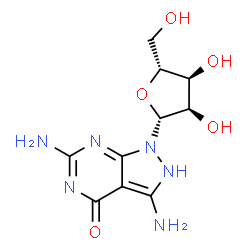 ChemSpider 2D Image | 3,6-Diamino-1-(beta-D-ribofuranosyl)-1,2-dihydro-4H-pyrazolo[3,4-d]pyrimidin-4-one | C10H14N6O5