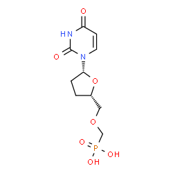 ChemSpider 2D Image | ({[(2S,5R)-5-(2,4-Dioxo-3,4-dihydro-1(2H)-pyrimidinyl)tetrahydro-2-furanyl]methoxy}methyl)phosphonic acid | C10H15N2O7P