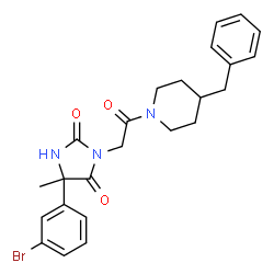 ChemSpider 2D Image | 3-[2-(4-Benzyl-1-piperidinyl)-2-oxoethyl]-5-(3-bromophenyl)-5-methyl-2,4-imidazolidinedione | C24H26BrN3O3