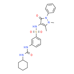ChemSpider 2D Image | 3-[(Cyclohexylcarbamoyl)amino]-N-(1,5-dimethyl-3-oxo-2-phenyl-2,3-dihydro-1H-pyrazol-4-yl)benzenesulfonamide | C24H29N5O4S