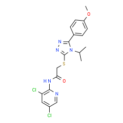 ChemSpider 2D Image | N-(3,5-Dichloro-2-pyridinyl)-2-{[4-isopropyl-5-(4-methoxyphenyl)-4H-1,2,4-triazol-3-yl]sulfanyl}acetamide | C19H19Cl2N5O2S