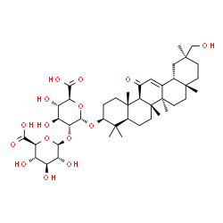 ChemSpider 2D Image | (3beta)-30-Hydroxy-11-oxoolean-12-en-3-yl 2-O-beta-D-glucopyranuronosyl-alpha-D-glucopyranosiduronic acid | C42H64O15
