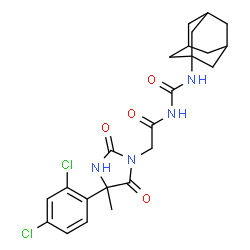 ChemSpider 2D Image | N-(Adamantan-1-ylcarbamoyl)-2-[4-(2,4-dichlorophenyl)-4-methyl-2,5-dioxo-1-imidazolidinyl]acetamide | C23H26Cl2N4O4