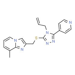 ChemSpider 2D Image | 2-({[4-Allyl-5-(4-pyridinyl)-4H-1,2,4-triazol-3-yl]sulfanyl}methyl)-8-methylimidazo[1,2-a]pyridine | C19H18N6S