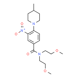 ChemSpider 2D Image | N,N-Bis(2-methoxyethyl)-4-(4-methyl-1-piperidinyl)-3-nitrobenzamide | C19H29N3O5
