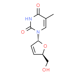 ChemSpider 2D Image | 1-(2,3-Dideoxy-.alpha.-L-glycero-pent-2-enofuranosyl)thymine | C10H12N2O4