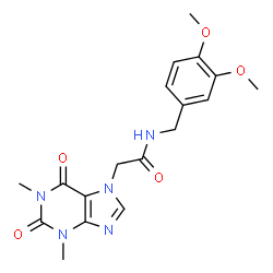 ChemSpider 2D Image | N-(3,4-Dimethoxybenzyl)-2-(1,3-dimethyl-2,6-dioxo-1,2,3,6-tetrahydro-7H-purin-7-yl)acetamide | C18H21N5O5