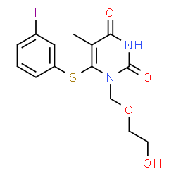 ChemSpider 2D Image | 1-((2-Hydroxyethoxy)methyl)-6-((3-iodophenyl)thio)thymine | C14H15IN2O4S