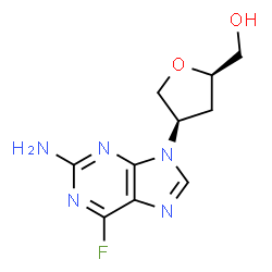 ChemSpider 2D Image | (2R-cis)-4-(2-Amino-6-fluoro-9H-purin-9-yl)tetrahydro-2-furanmethanol | C10H12FN5O2