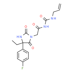ChemSpider 2D Image | N-(Allylcarbamoyl)-2-[4-ethyl-4-(4-fluorophenyl)-2,5-dioxo-1-imidazolidinyl]acetamide | C17H19FN4O4