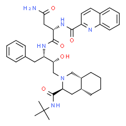 ChemSpider 2D Image | N~1~-{(2S,3R)-3-Hydroxy-4-[(3S,4aR,8aR)-3-[(2-methyl-2-propanyl)carbamoyl]octahydro-2(1H)-isoquinolinyl]-1-phenyl-2-butanyl}-N~2~-(2-quinolinylcarbonyl)-L-aspartamide | C38H50N6O5