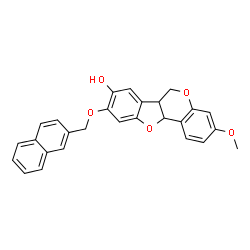 ChemSpider 2D Image | 3-Methoxy-9-(2-naphthylmethoxy)-6a,11a-dihydro-6H-[1]benzofuro[3,2-c]chromen-8-ol | C27H22O5